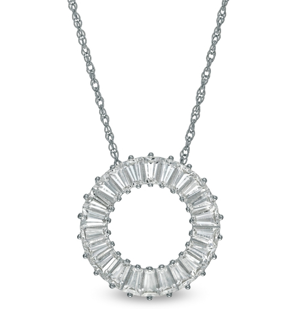 Zales Baguette White Lab-Created Sapphire Circle Pendant in Sterling Silver